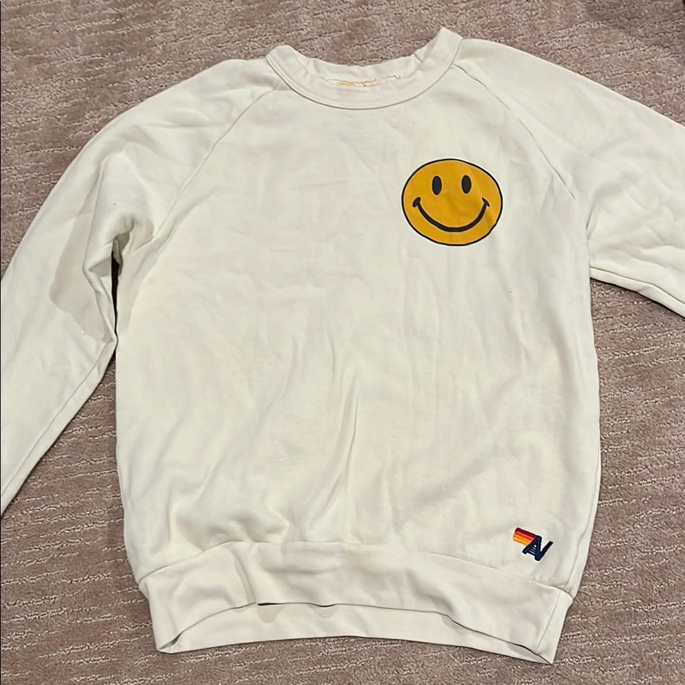 Aviator Nation Cream Smiley Face Sweater (has stain)